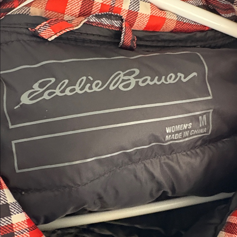 Eddie Bauer Red/Dark Orange and Black Plaid Jacket - Picture 3 of 3